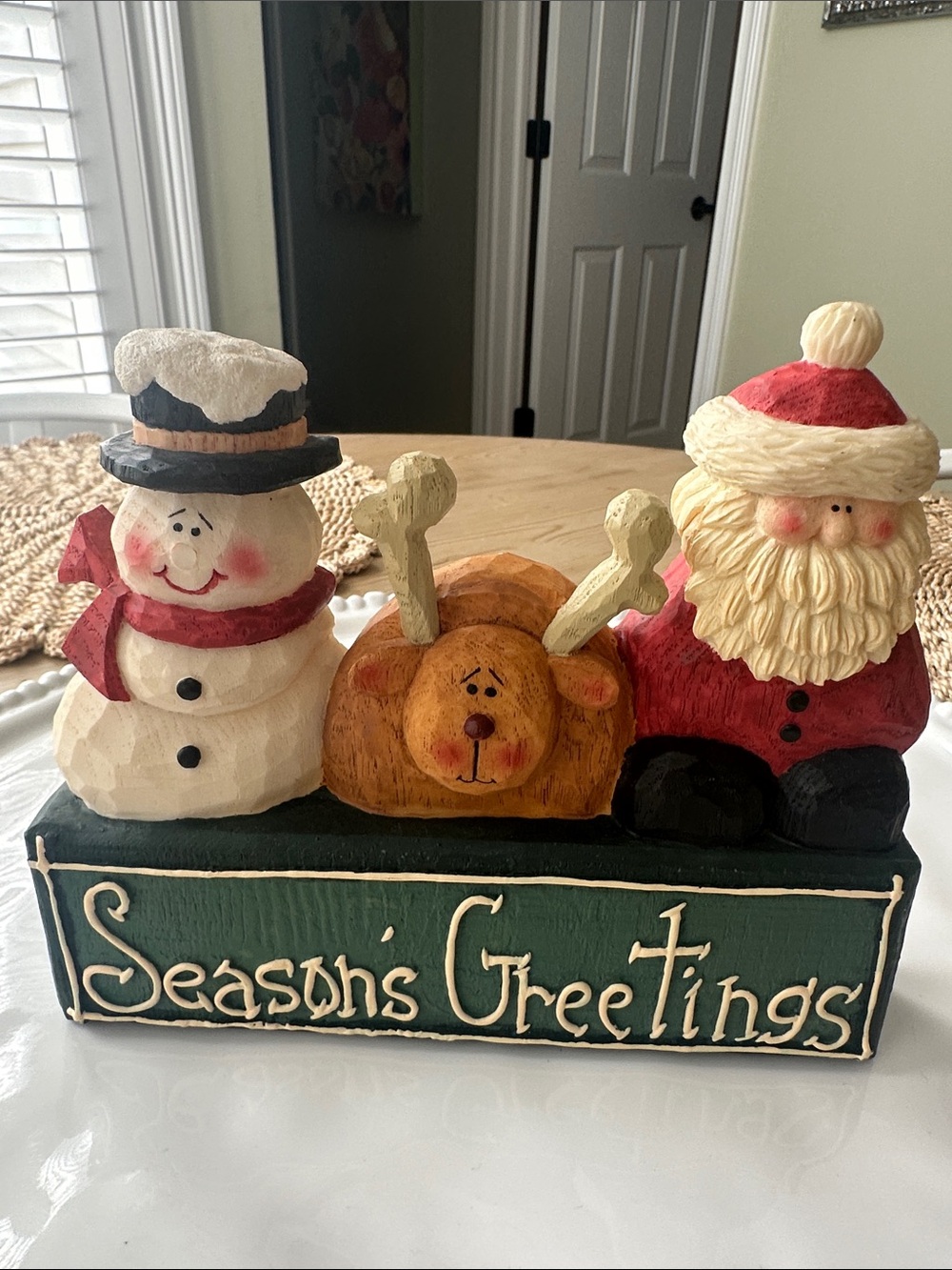 Season's Greetings Holiday Figurine Decor - Red, White, Green